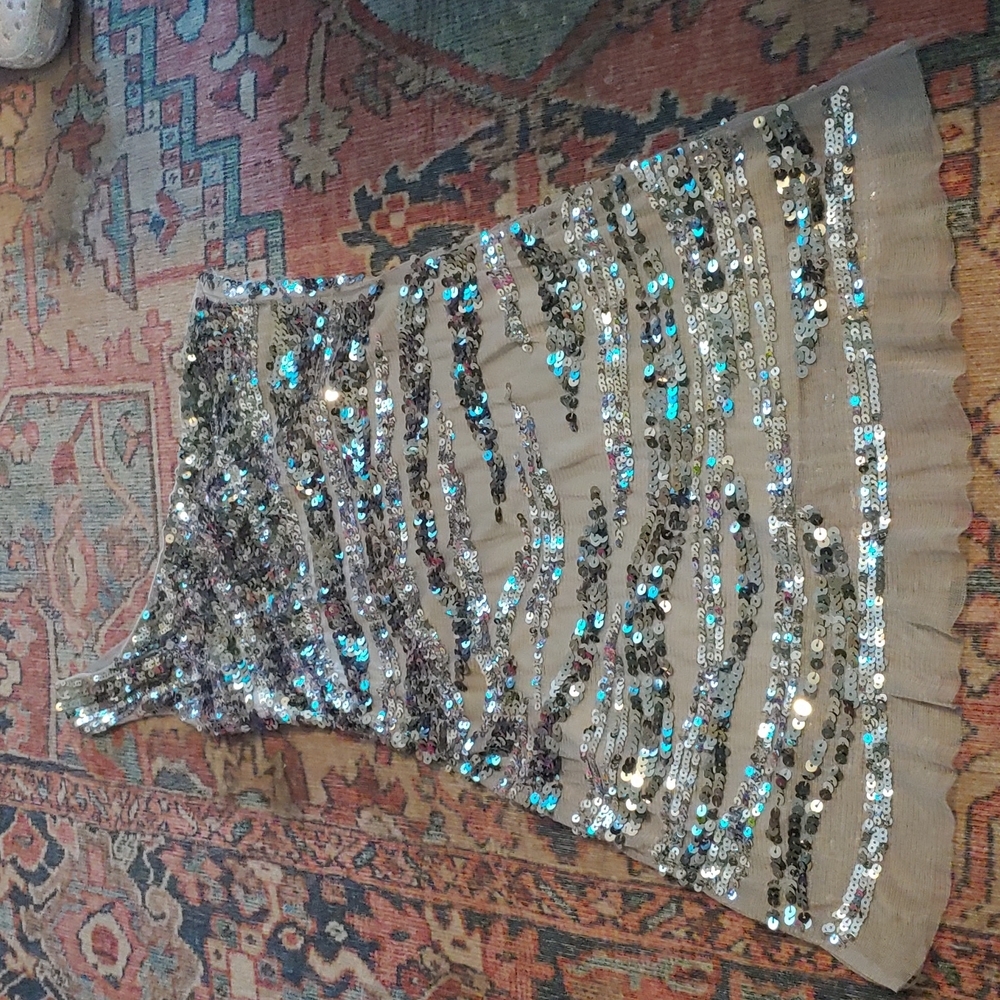 One shoulder zebra sequence dress